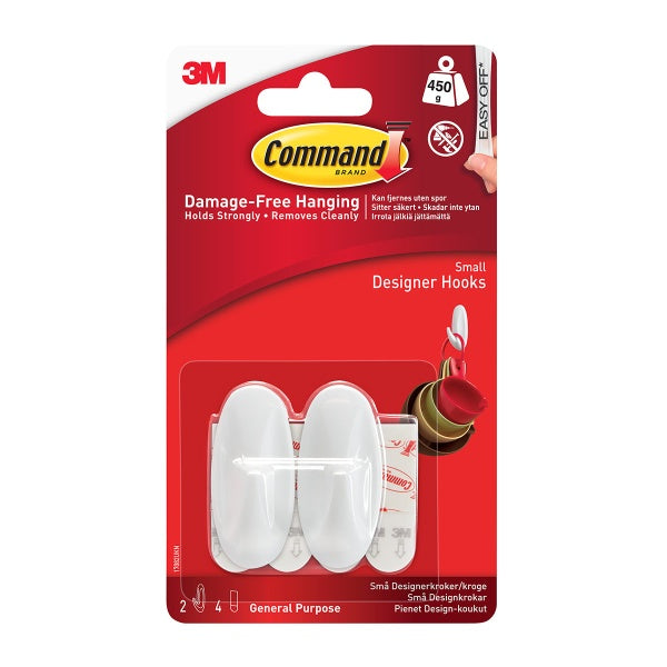 3M Command Small Designer Hooks White Set of 2