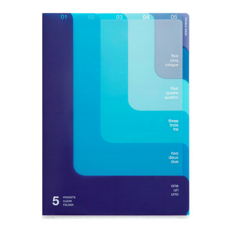 Midori 5 Pockets Clear Folder <A4> Two-Way Blue