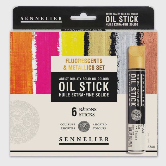 Set of 6 Sennelier Fluorescents & Metallics oil paint sticks