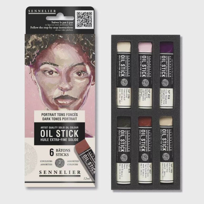 Set of 6 mini oil paint sticks Dark Portraits Sennelier