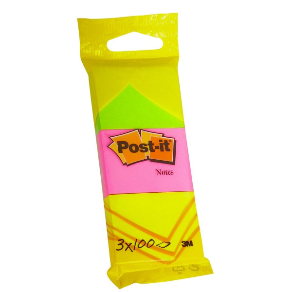 Post-it Notes Neon Range3 pads 38 x 51mm 100 sheets