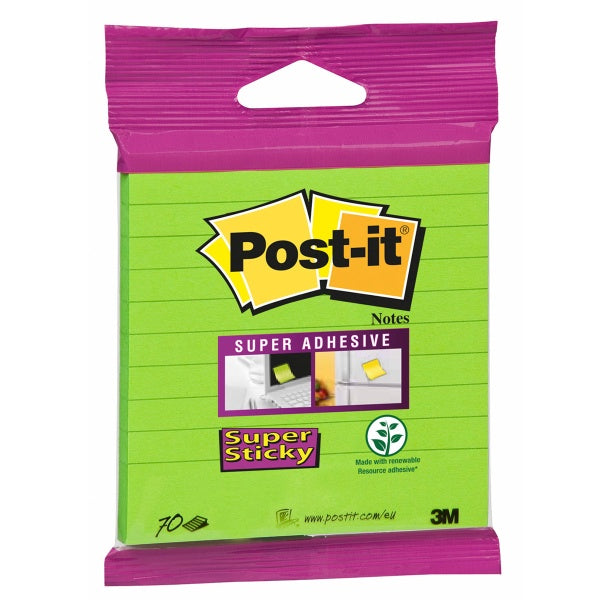 Post-it Super Sticky Notes x L-LL  Lined-Neon Green 101 x 101mm 70 sheets