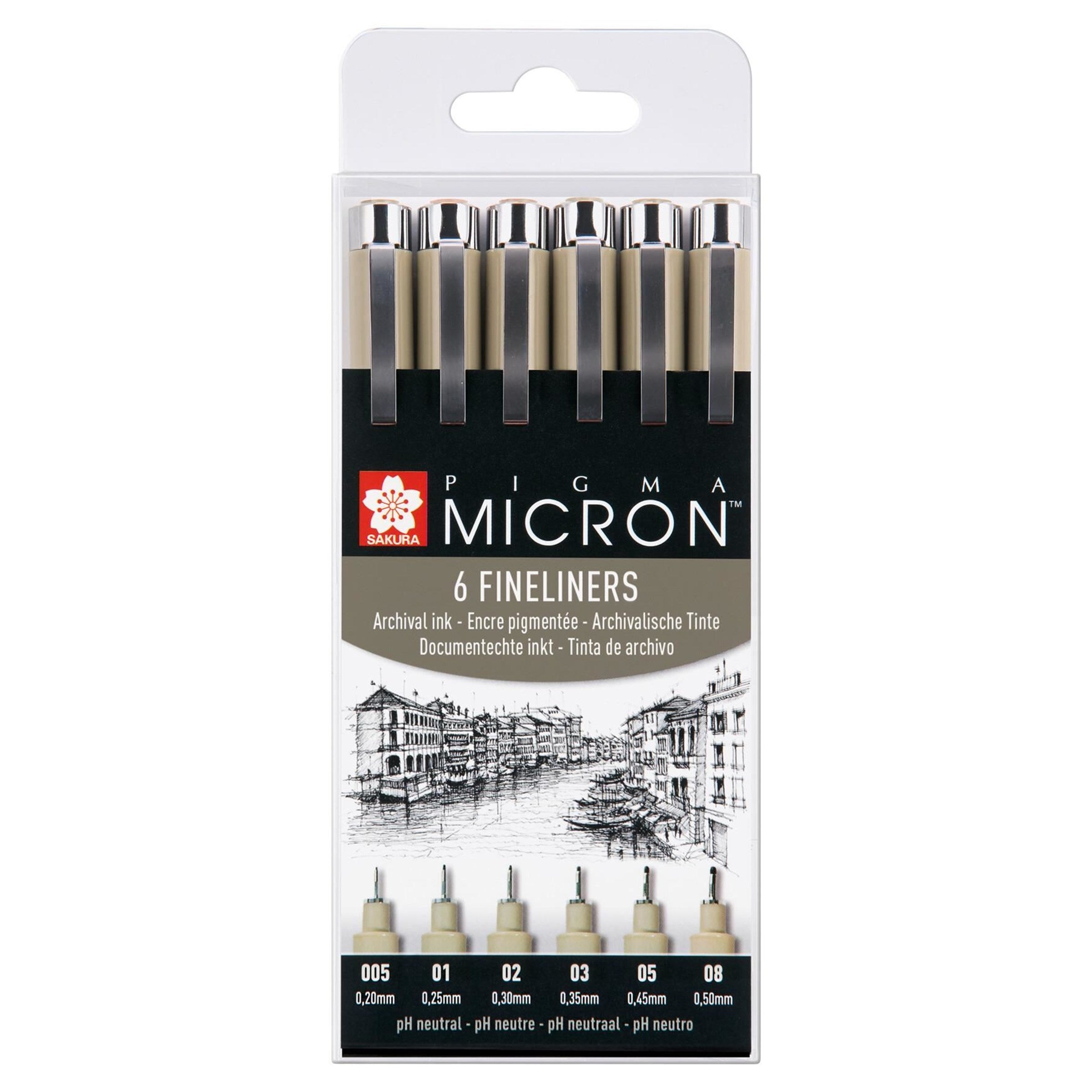 Pigma Micron fineliner set | 6 sizes, black