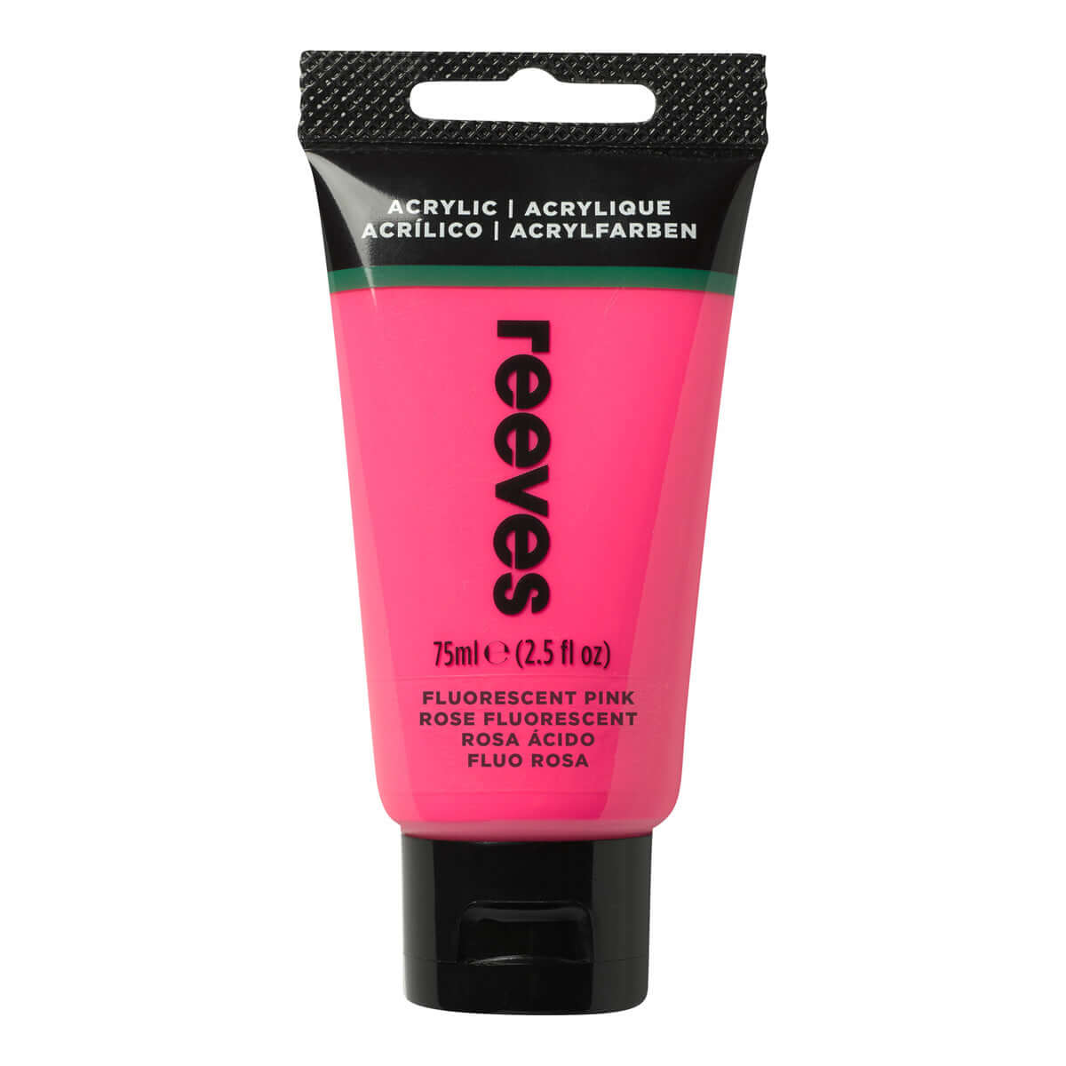 Fluorescent pink Reeves 75ml acrylic paint tube for vibrant art projects