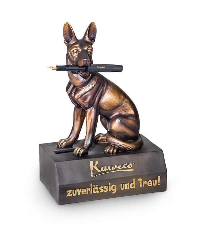 Kaweco writing instruments featured with dog statue holding a pen