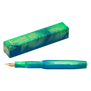 Kaweco Collection Marble Ocean fountain pen with its presentation box, white background