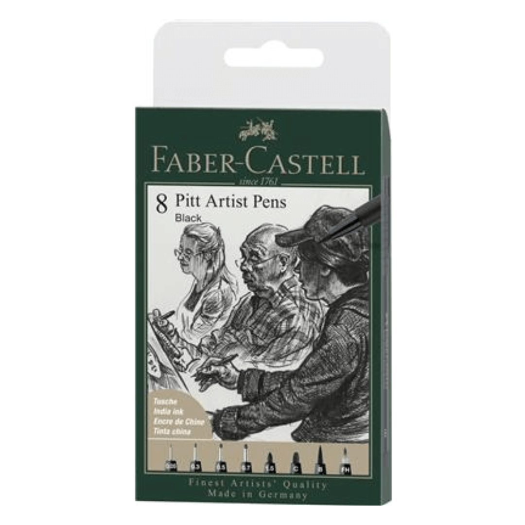 Faber-Castell Pitt Artist Pen Wallet of 8 black