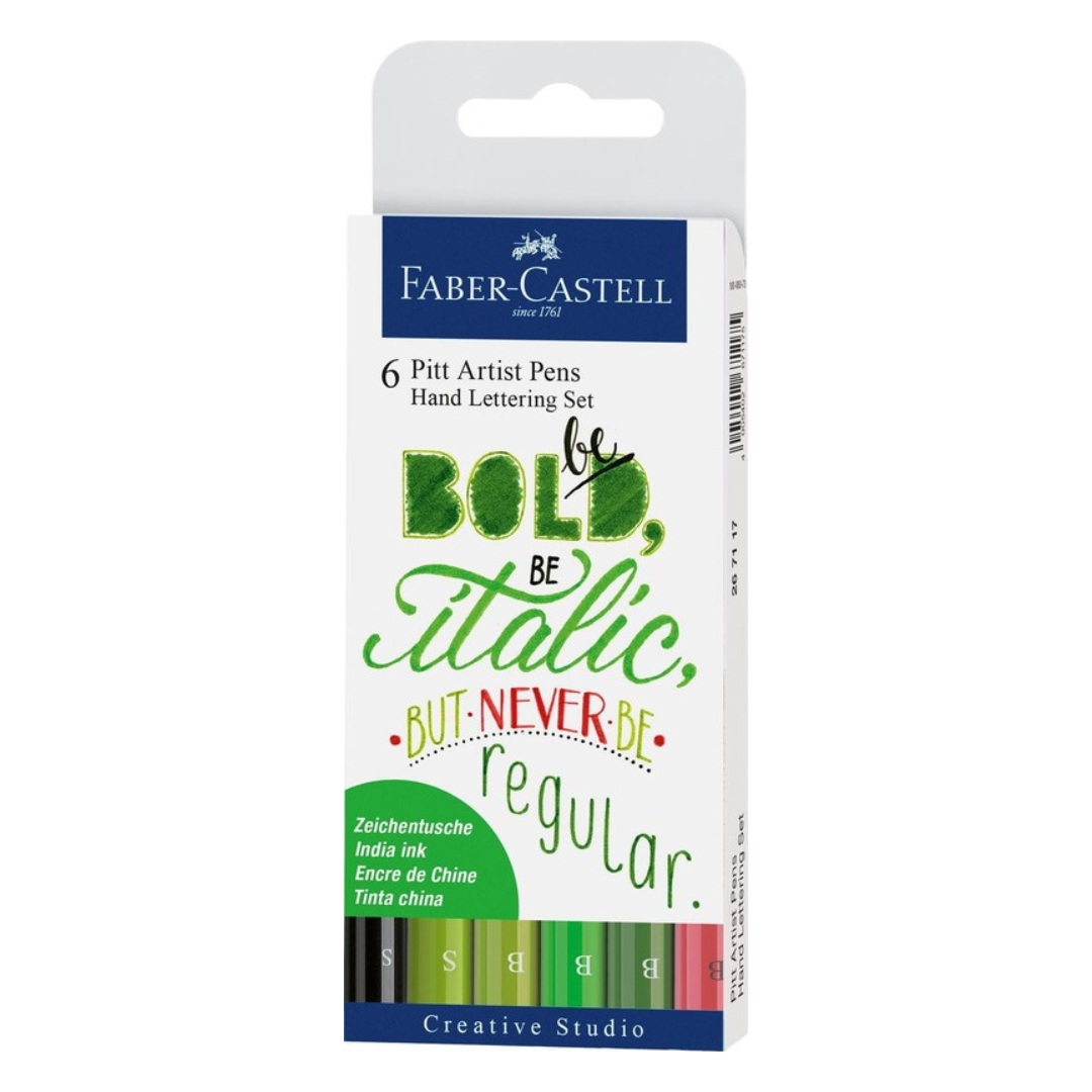 Faber-Castell Pitt Artist Pen Handlettering Set Wallet of 6 Greens