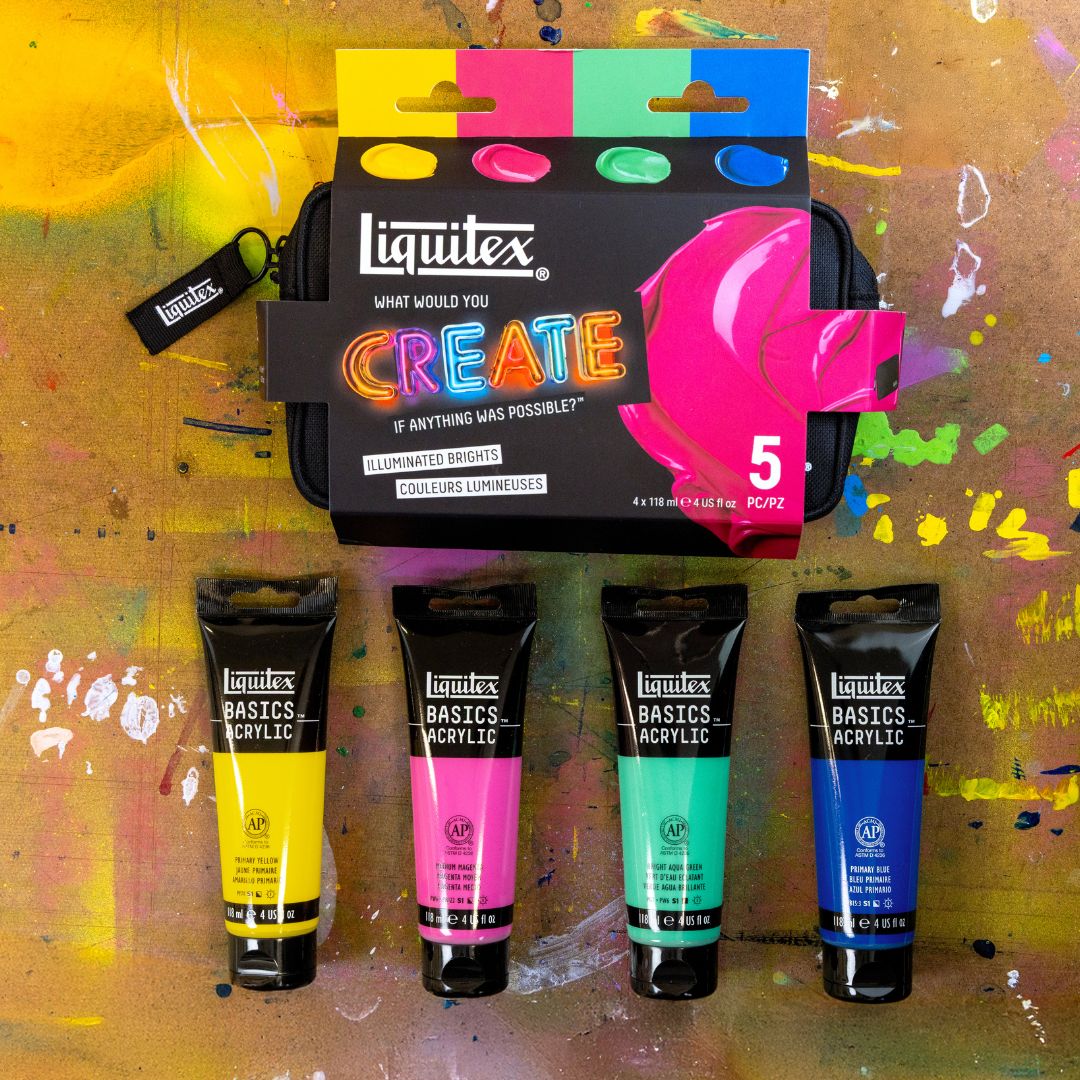 Liquitex Basics Illuminated Brights Acrylic Set – in use
