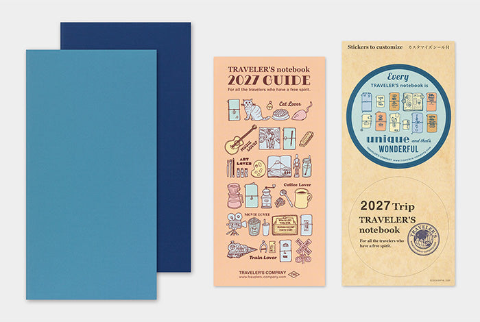 2027 Weekly + Memo refill contents: two half-year books, diary guide and customise stickers