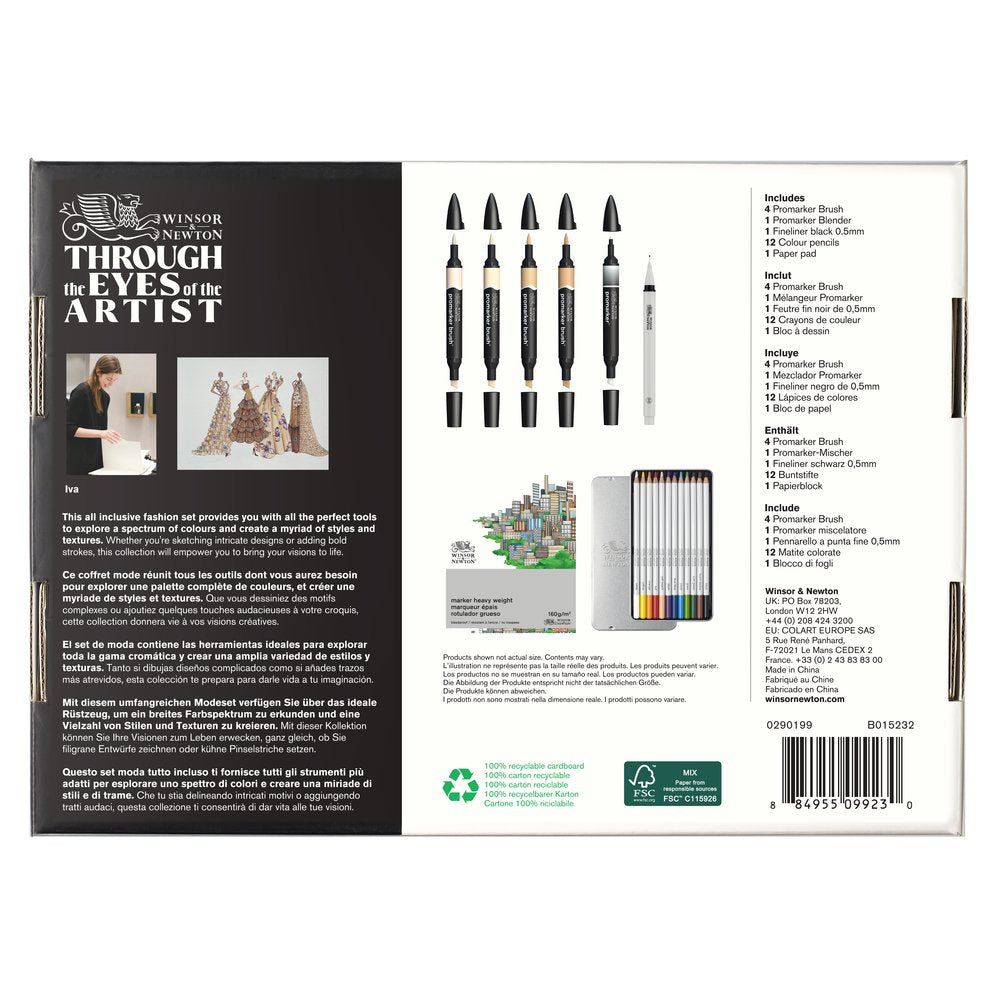 Winsor & Newton Mixed Media Fashion Set 19 piece – back of pack