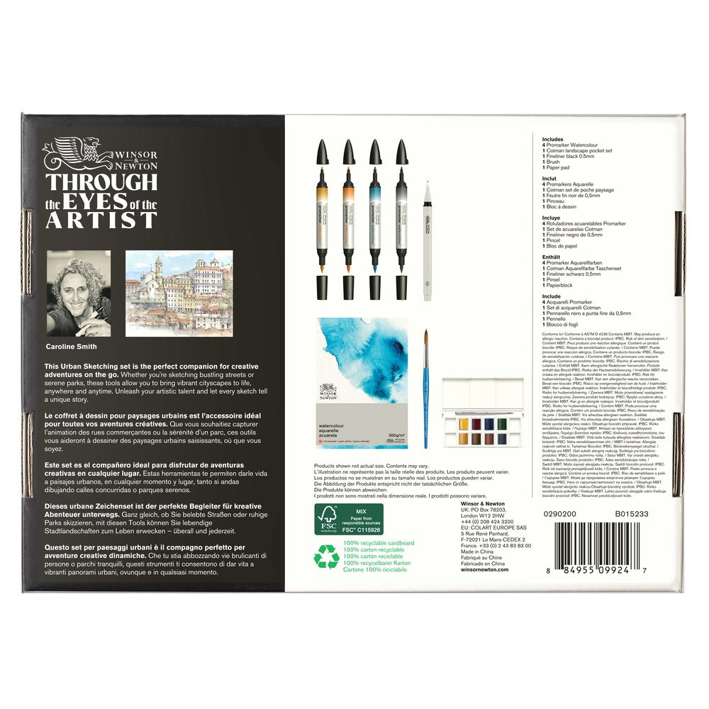 Winsor & Newton Mixed Media Urban Sketching Set 16 piece – back of pack