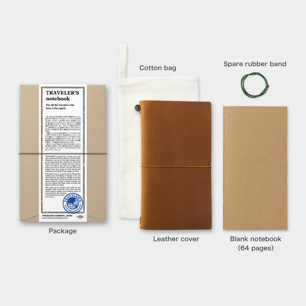 Camel leather cover of the TRAVELER'S notebook Regular Size, showing grain and patina