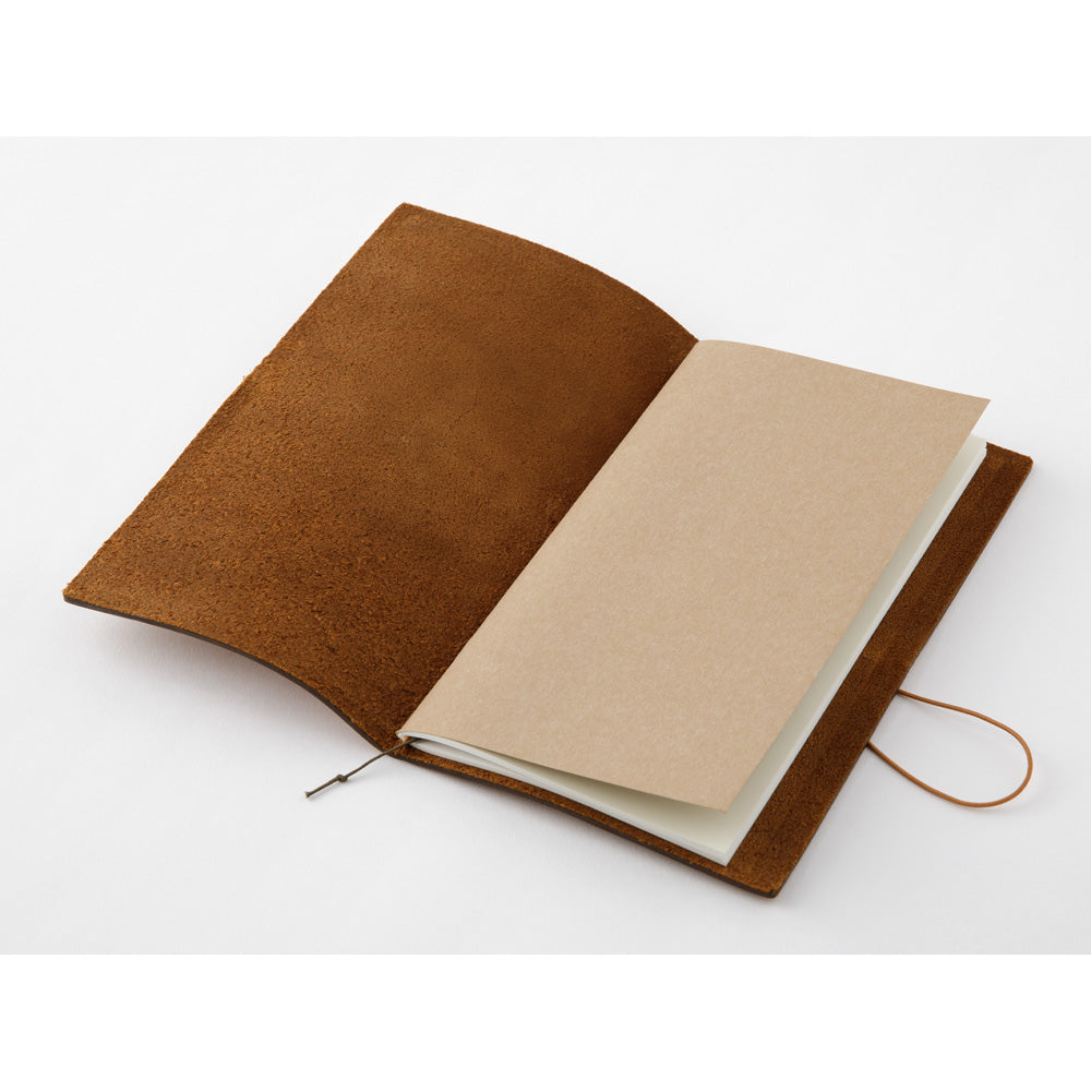TRAVELER'S notebook Camel Regular Size shown for scale alongside everyday carry items