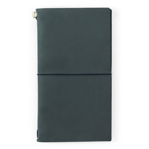 TRAVELER'S Notebook Regular Size in Blue leather, closed with elastic band