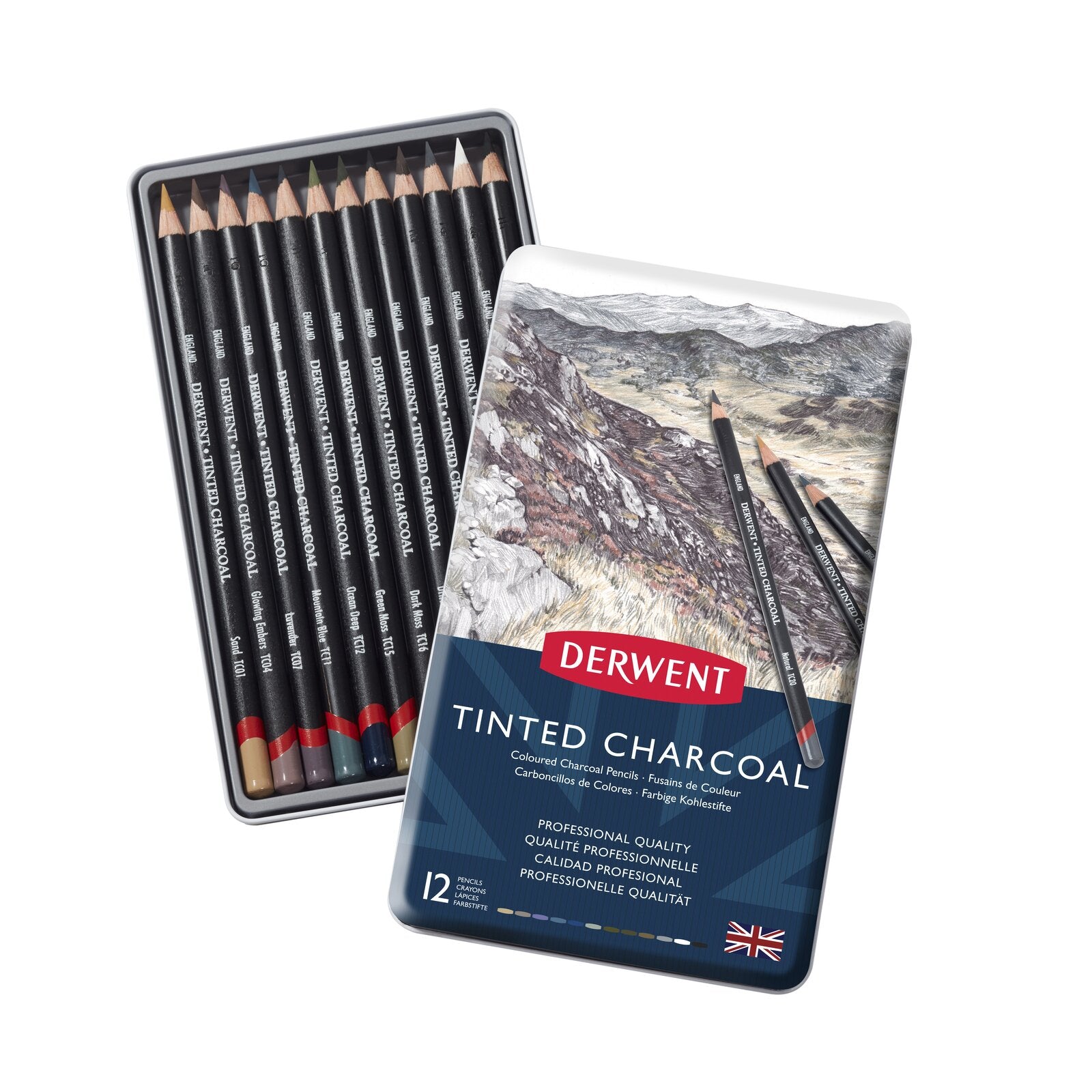 Derwent Tinted Charcoal Pencil 12 Tin