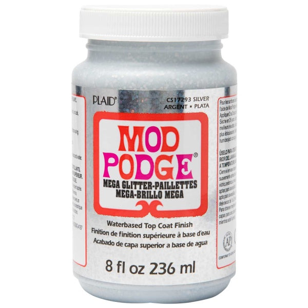 Mod Podge Mega Glitter Silver Decoupage Medium – 8oz (237ml)