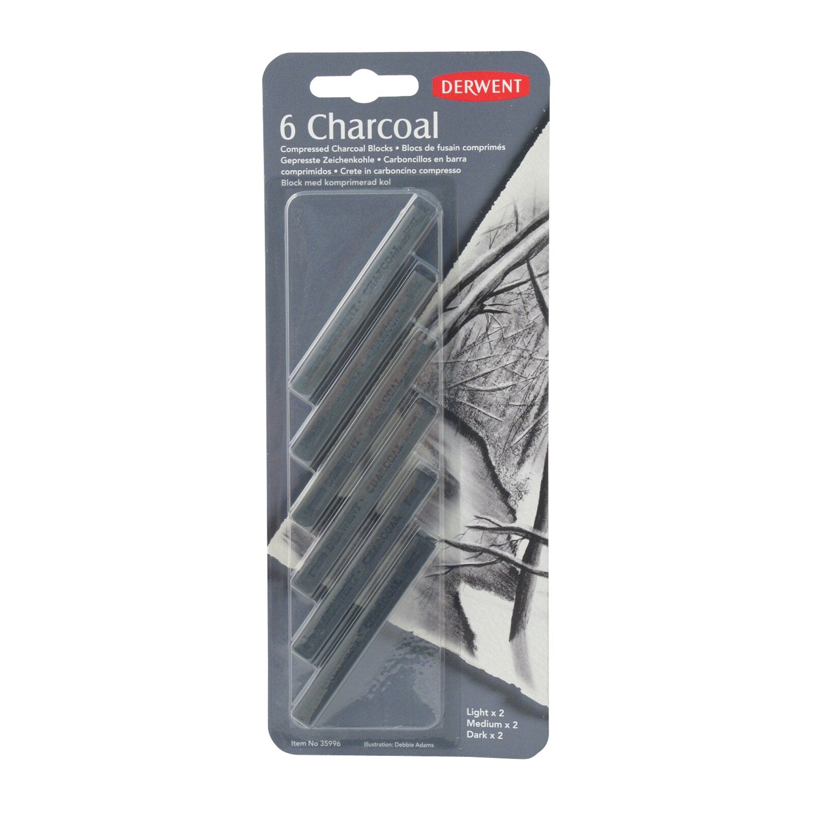 Derwent Compressed Charcoal Blister 6 Pack