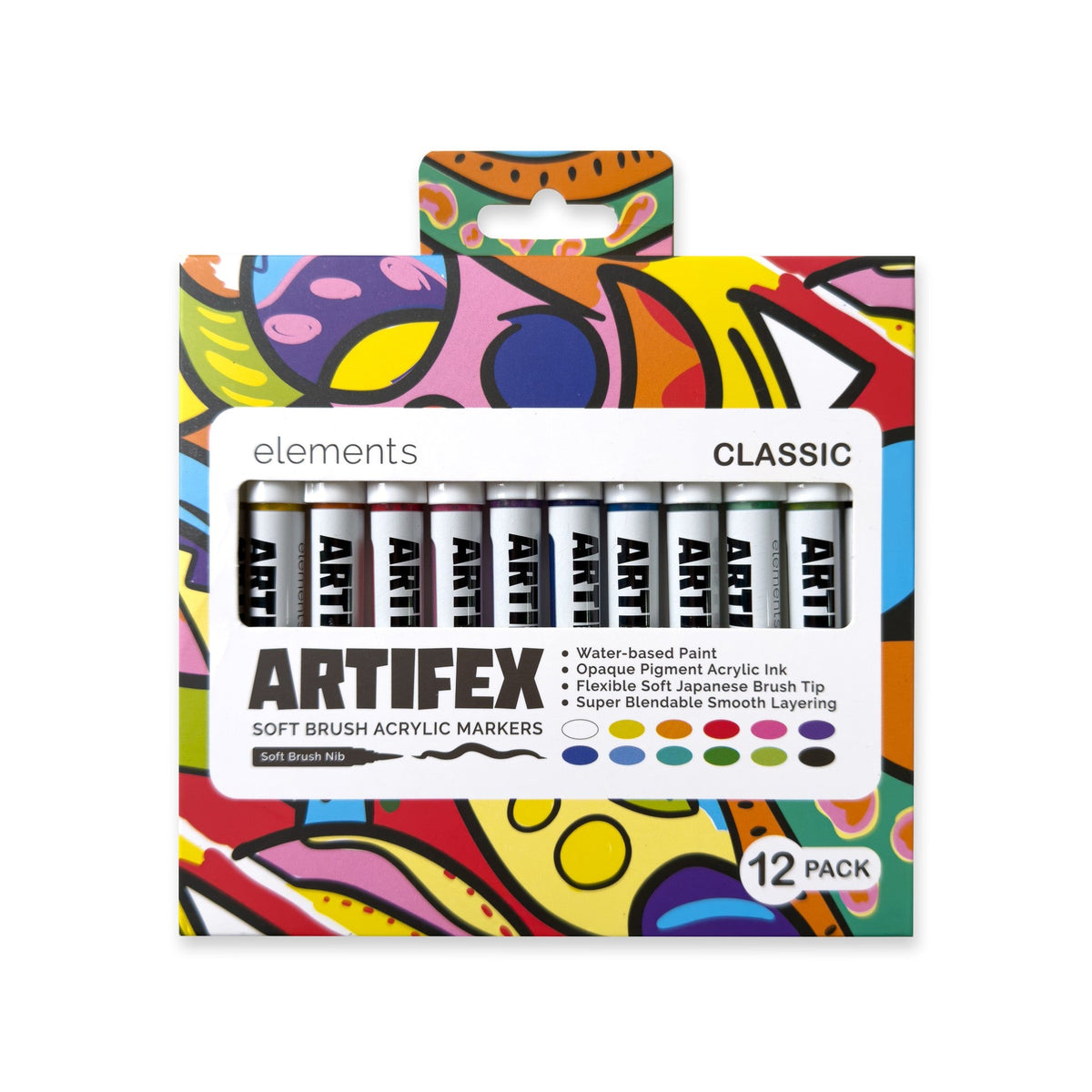 Elements Artifex Soft Brush Acrylic Markers - Classic Colours, Pack of 12