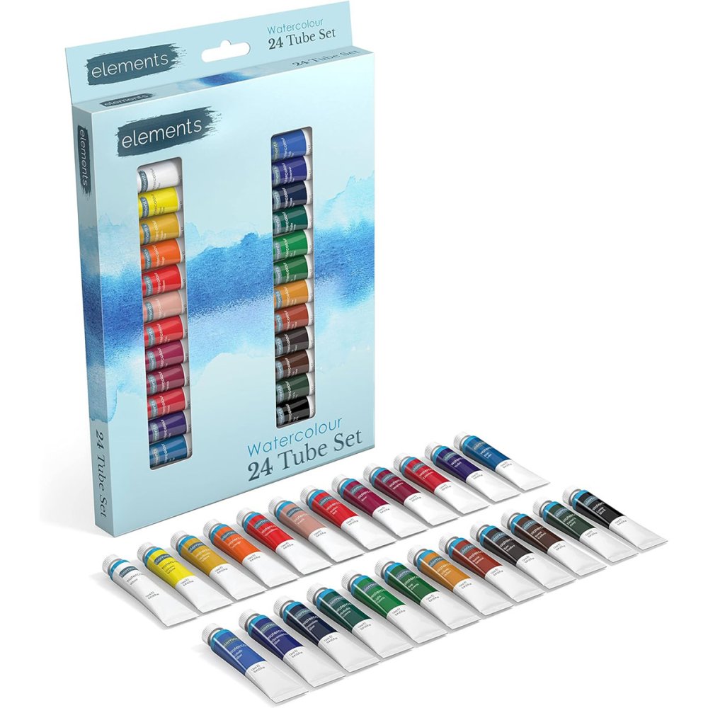 Elements Watercolour 24 Tube Set with tubes laid out