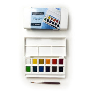 Elements Watercolour 12 Half Pan Set - lid, pans and brush