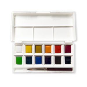 Elements Watercolour 12 Half Pan Set - open palette with mini brush