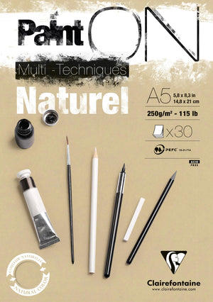 Clairefontaine Paint'On Natural glued pad A5, 250gsm, 30 sheets, sand-coloured paper