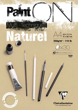 Clairefontaine Paint'On Natural glued pad A4, 250gsm, 30 sheets