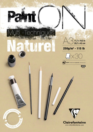 Clairefontaine Paint'On Natural glued pad A3, 250gsm, 30 sheets