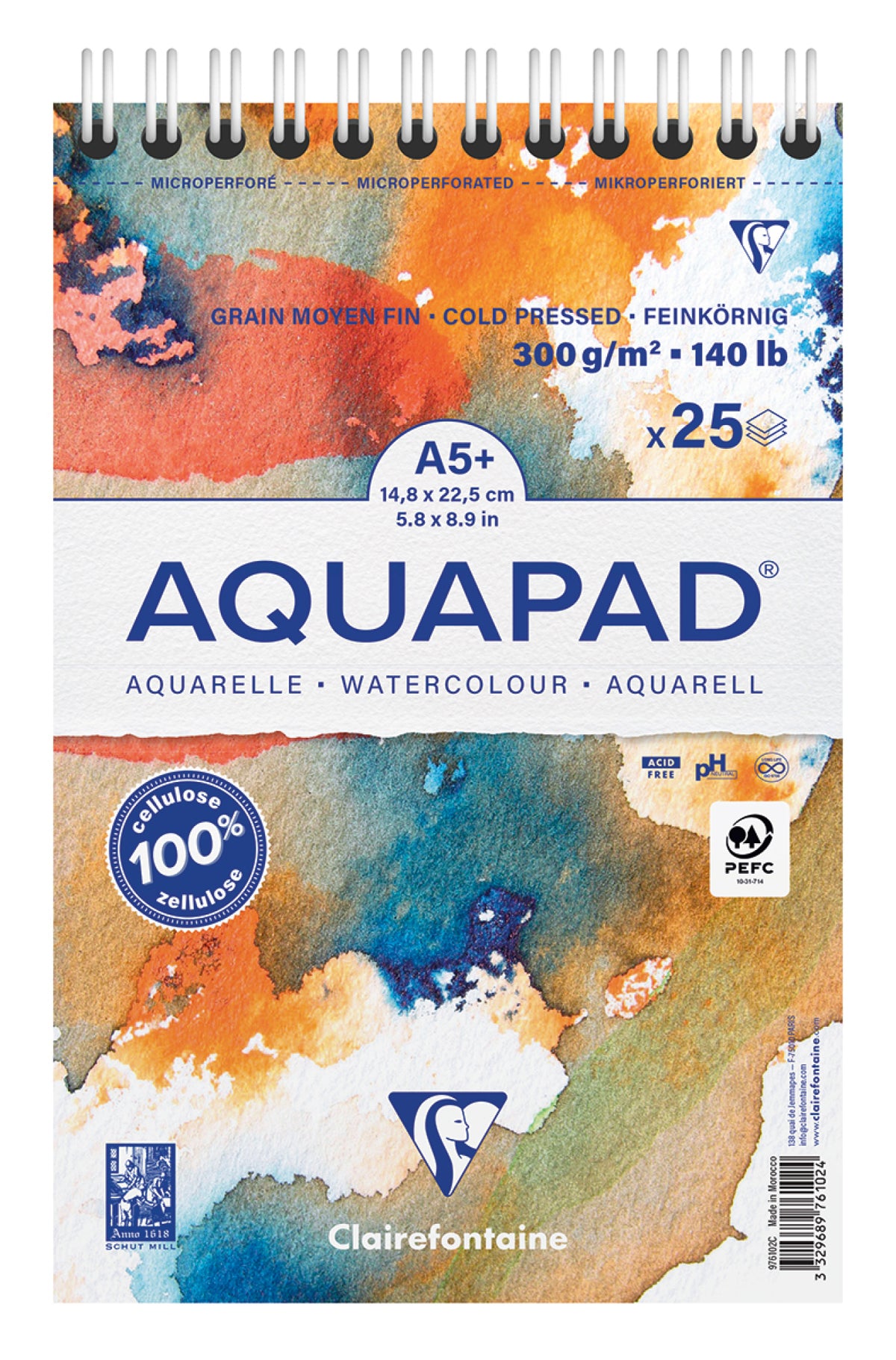 Clairefontaine Aquapad Wirebound Watercolour Pad – 300gsm, 25 Sheets, A5+ / A4+ / A3+