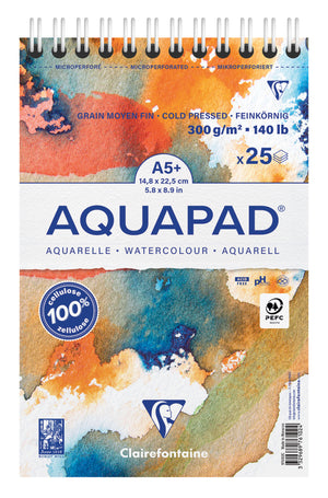 Clairefontaine Aquapad Wirebound Watercolour Pad – 300gsm, 25 Sheets, A5+ / A4+ / A3+