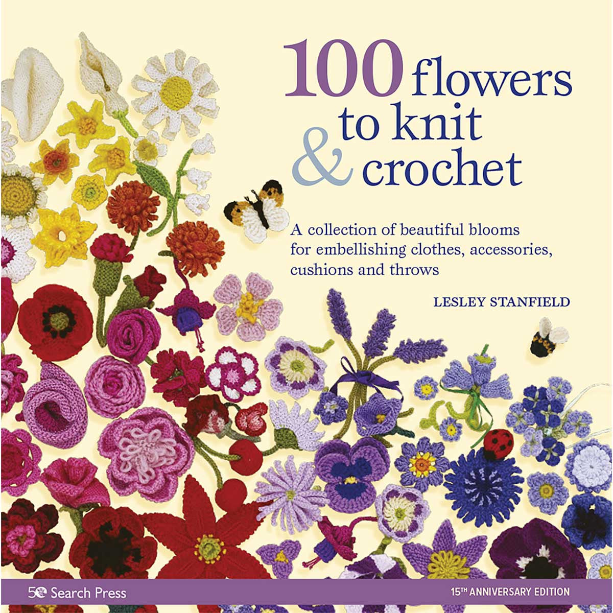 100 Flowers to Knit & Crochet book cover, Search Press