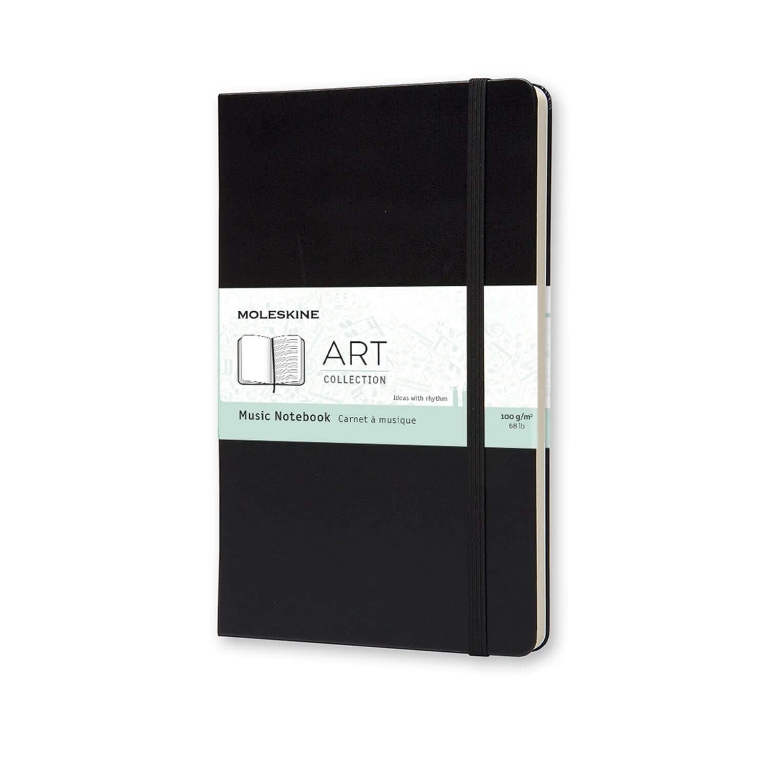 Moleskine Music Large Notebook - Black, hardcover music notebook with elastic closure and staff lines.