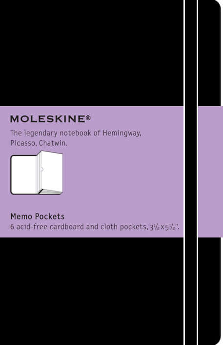 Moleskine Memo Pockets packaging featuring a lightweight cardboard design for storing notes and cards.