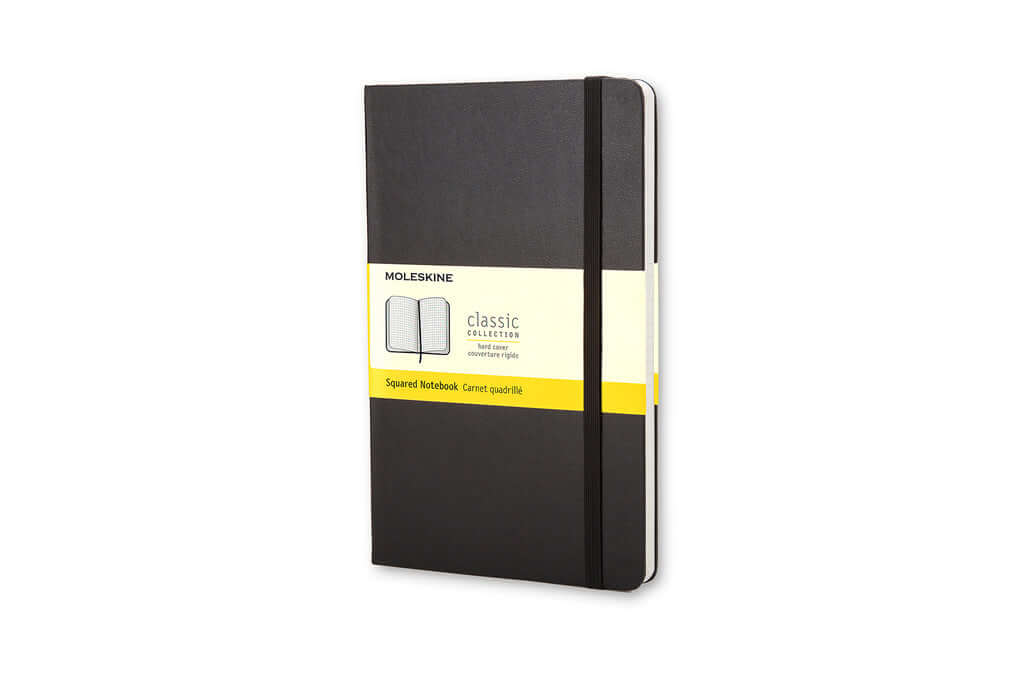 Moleskine Classic Large Squared Hardcover Notebook - Black with elastic closure and ribbon bookmark