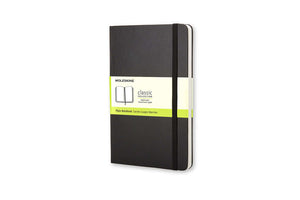 Moleskine Classic Large Plain Hardcover Notebook - Black with rounded corners and elastic closure.