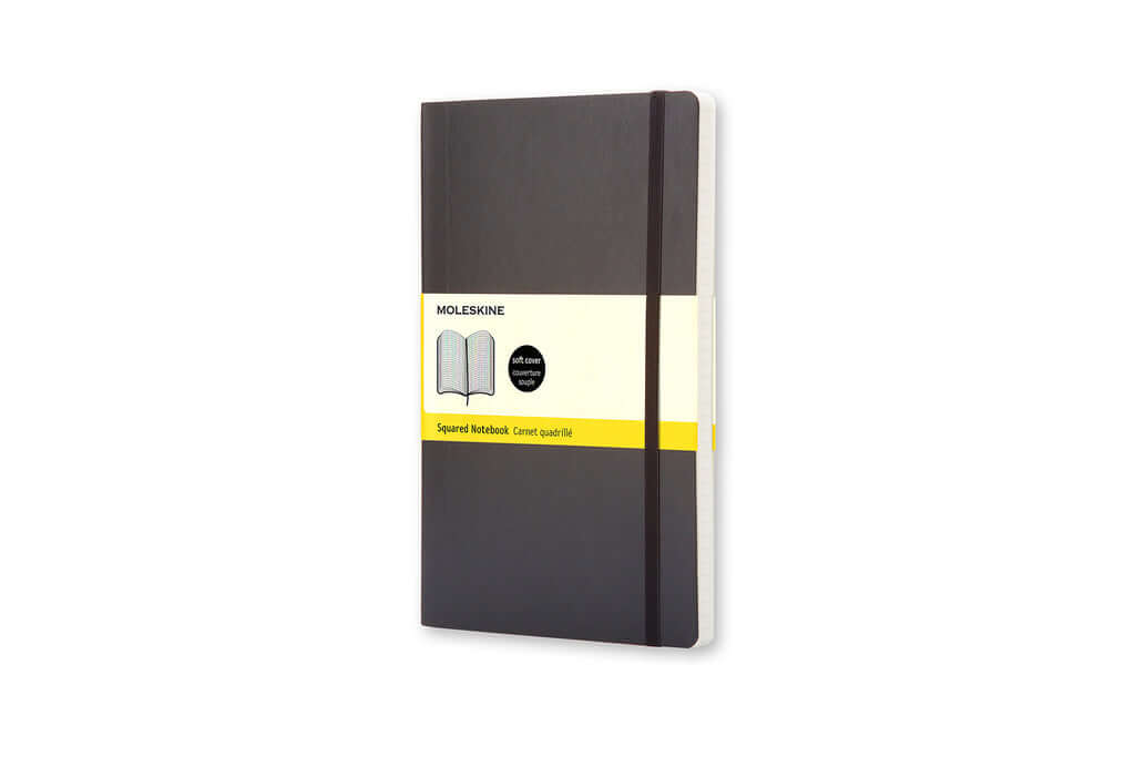 Moleskine Classic Pocket Squared Softcover Notebook - Black with elastic closure and ribbon bookmark.