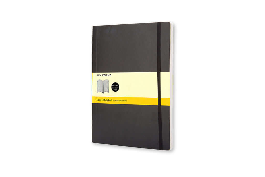 Moleskine Classic Extra Large Squared Softcover Notebook - Black, featuring a flexible cover and elastic closure.