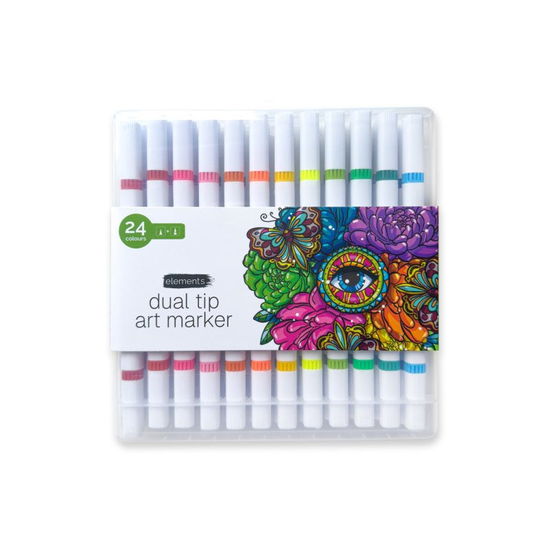 Elements Dual Tip Art Markers in Shell Case - Pack of 24
