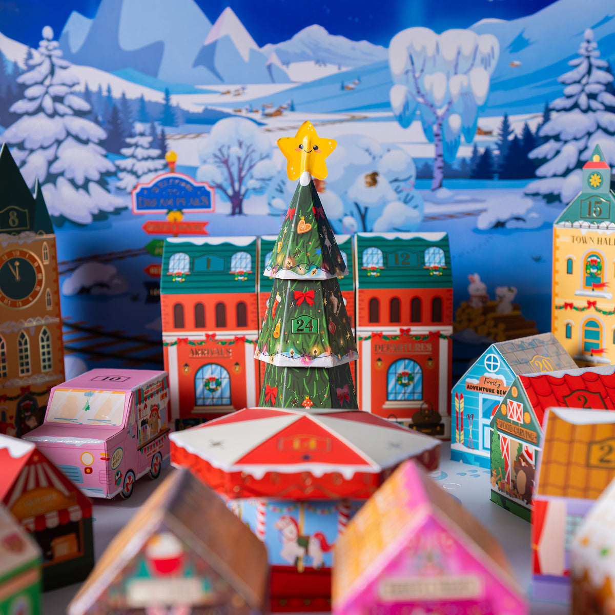 Legami Dream Peaks Advent Calendar - village centre with Christmas tree