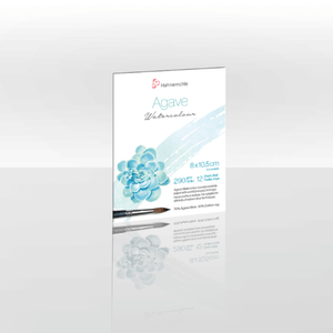 Hahnemuhle Agave Watercolour Paper 290gsm with paintbrush, 8x10.5cm, 70% agave fibre, ideal for watercolour techniques and glazing.