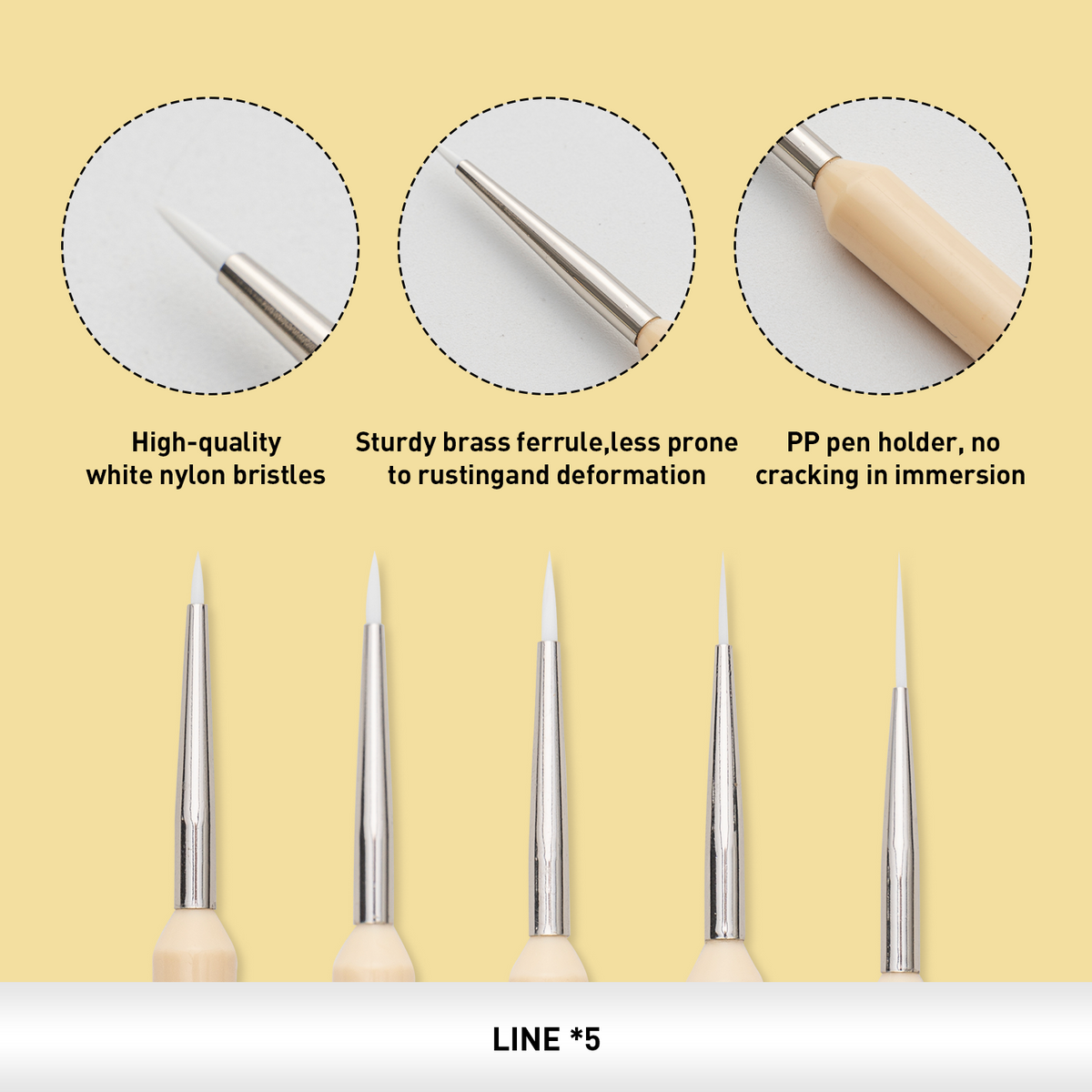 HIMI Brush Set - 5 Liner Brushes (Detail Painting Set) detail of the brush handles.