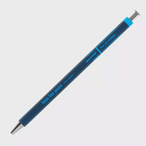 Ballpoint Pen Days - Navy with hexagonal wooden body and French phrases, perfect for sketching, calligraphy, and drawing.