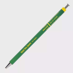 Ballpoint Pen Days - Olive with hexagonal wooden body, French phrases, fine nib, perfect for sketching and calligraphy.