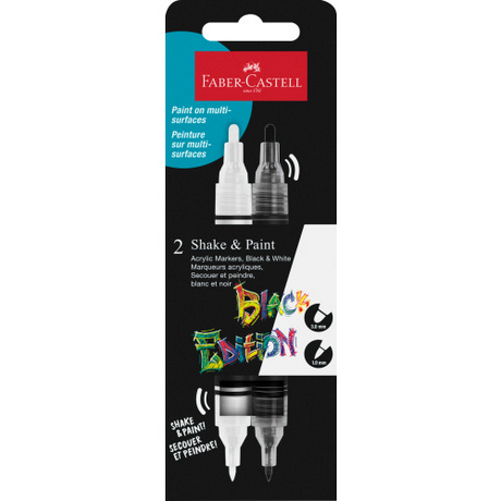 Faber-Castell Black Edition Shake & Paint Acrylic Markers, set of 2, black and white
