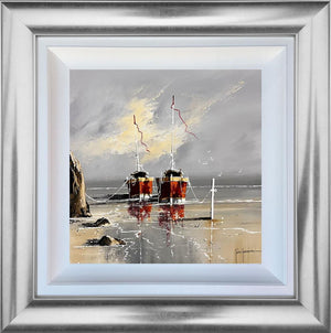 Boats Beneath The Dunes by John Horsewell, original acrylic coastal painting