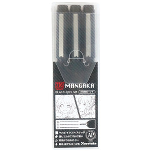 Kuretake ZIG Cartoonist Mangaka Fineliner Set - 3 Black Pens