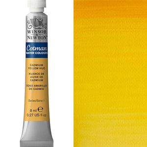 Winsor & Newton Cotman Watercolours 8ml tube of Cadmium Yellow Hue, ideal for transparent art projects.