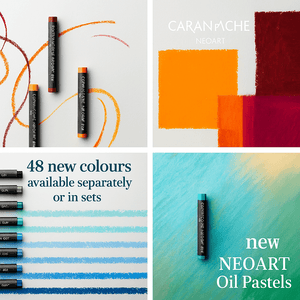 Neoart 6901 Professional Water-resistant Oil Pastels by Caran d'Ache with vibrant colors and packaging.