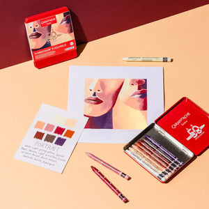 Caran d’Ache Neocolor II Water-Soluble Wax Pastels – 50 Years Special Edition Portrait Set of 10 with artwork and color swatches.